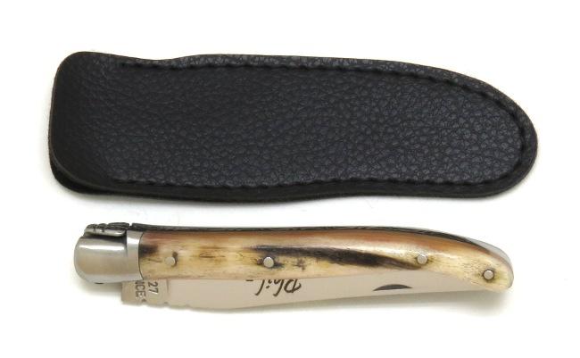 COUTEAU DE POCHE LAGUIOLE PHIL EN CORNE DE BELIER COUTEAU PLIANT LAGUIOLE - 1 MITRE INOX - MANCHE 10 CM