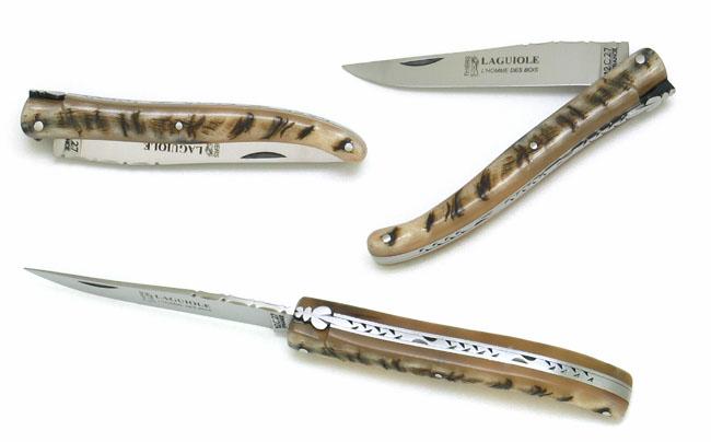 COUTEAU DE POCHE LAGUIOLE EN CORNE DE BELIER PLEIN MANCHE 12 CM - GAMME ELEGANCE