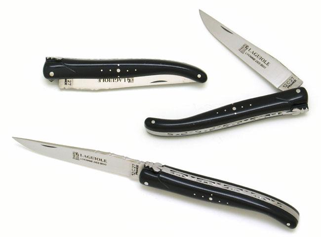 COUTEAU DE POCHE LAGUIOLE POINTE DE CORNE NOIRE PLEIN MANCHE 12 CM - GAMME ELEGANCE