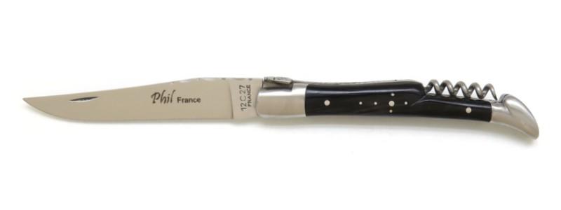 couteau de poche Laguiole fabriqué à Thiers manche en corne avec tire bouchon