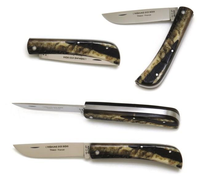 COUTEAU DE POCHE MINEUR EN CORNE DE BELIER FONCEE GAMME NATURE - PLEIN MANCHE