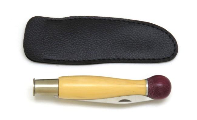 COUTEAU DE POCHE NONTRON MANCHE BOULE EN MARQUETERIE N°25 - MANCHE 12 CM EN AMARANTE ET BUIS - VIROLE TOURNANTE  MAILLECHORT