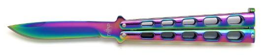 Couteau papillon manche arc en ciel