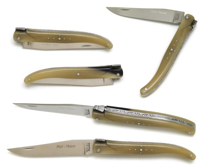 COUTEAU DE POCHE PHIL EN CORNE BLONDE PLEIN  MANCHE 12 CM
