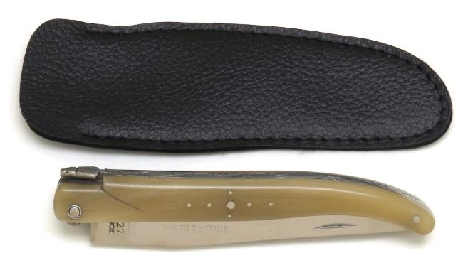 COUTEAU DE POCHE PHIL EN CORNE BLONDE PLEIN  MANCHE 12 CM