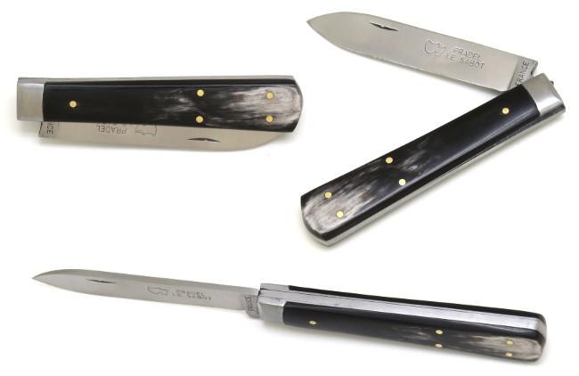 COUTEAU PRADEL MANCHE 10,5 CM EN CORNE UNE PIECE - LAME EN ACIER CARBONE