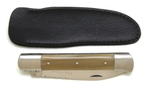 COUTEAU DE POCHE ROQUEFORT EN POINTE DE CORNE BLONDE MANCHE 11,5 CM - 2 MITRES EN INOX