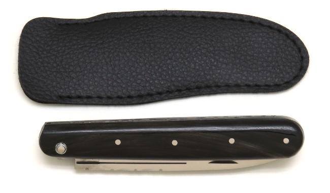 COUTEAU DE POCHE ROUENNAIS EN POINTE DE CORNE NOIRE GAMME ELEGANCE - PLEIN MANCHE 11 CM