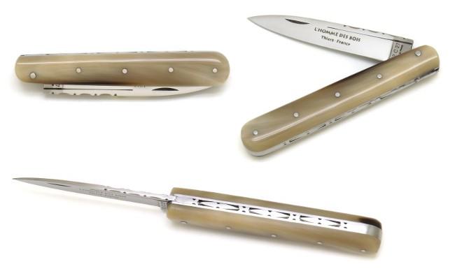COUTEAU DE POCHE ROUENNAIS EN POINTE DE CORNE BLONDE GAMME ELEGANCE - PLEIN MANCHE 11 CM