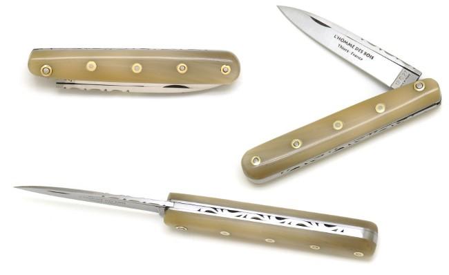 COUTEAU DE POCHE ROUENNAIS EN POINTE DE CORNE BLONDE GAMME VINTAGE - PLEIN MANCHE 11 CM