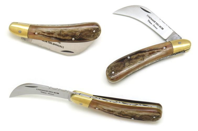 COUTEAU SERPETTE EN CORNE DE BELIER 1 MITRE EN LAITON - MANCHE 10 CM