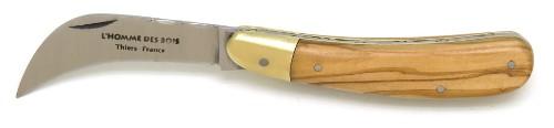 Serpette en bois d'olivier d'artisan coutelier d'Auvergne