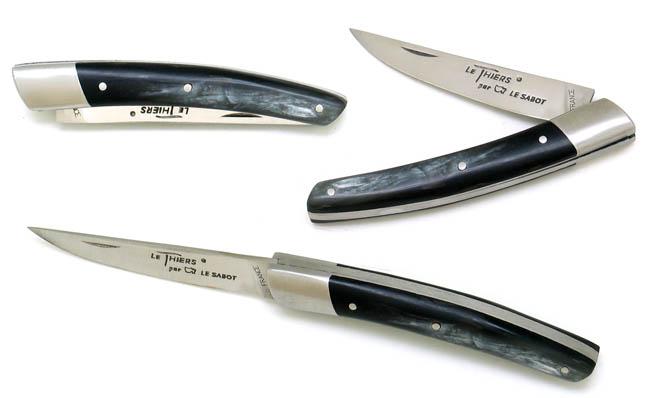 COUTEAU DE POCHE LE THIERS® EN CORNE GRISE  MANCHE 10 CM - 1 MITRE EN INOX