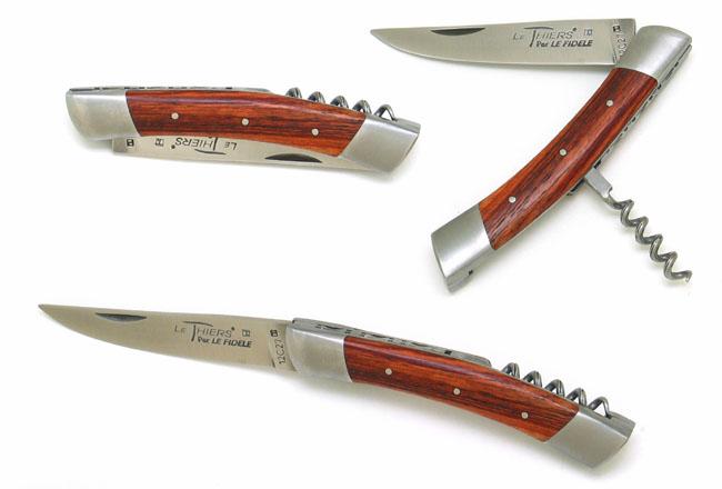 COUTEAU DE POCHE LE THIERS® EN BOIS DE ROSE TIRE BOUCHON - 2 MITRES INOX - MANCHE 11 CM