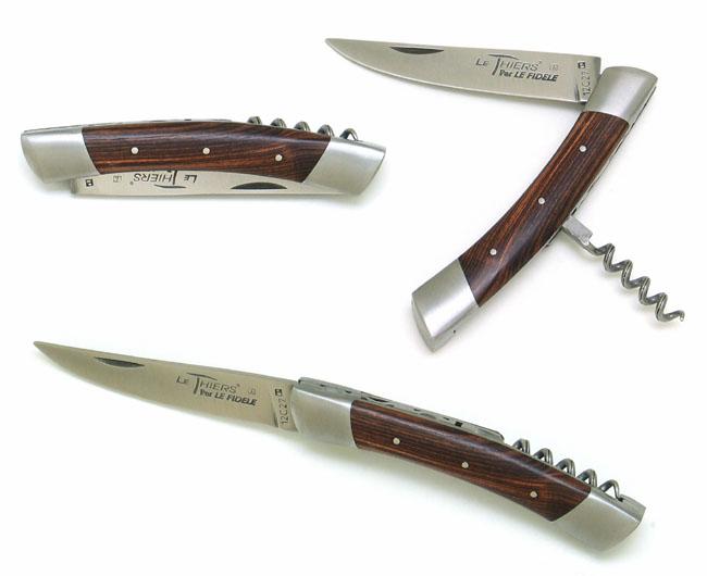 COUTEAU DE POCHE LE THIERS® EN BOIS DE VIOLETTE TIRE BOUCHON - 2 MITRES INOX - MANCHE 11 CM