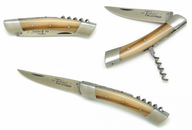 COUTEAU LE THIERS® EN POINTE DE CORNE BLONDE TIRE BOUCHON - 2 MITRES INOX - MANCHE 11 CM