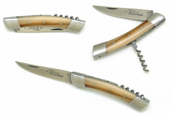 Couteau pliant damas LE THIERS® en pointe de corne blonde