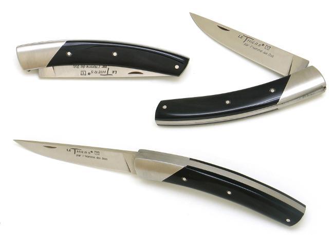 COUTEAU LE THIERS® EN POINTE DE CORNE NOIRE PAR L'HOMME DES BOIS - 1 MITRE INOX NATURE
