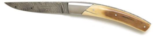 Couteau pliant lame damas LE THIERS® en ivoire de mammouth lame damas