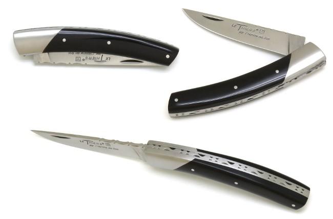 COUTEAU LE THIERS® EN POINTE DE CORNE NOIRE PAR L'HOMME DES BOIS - 1 MITRE INOX