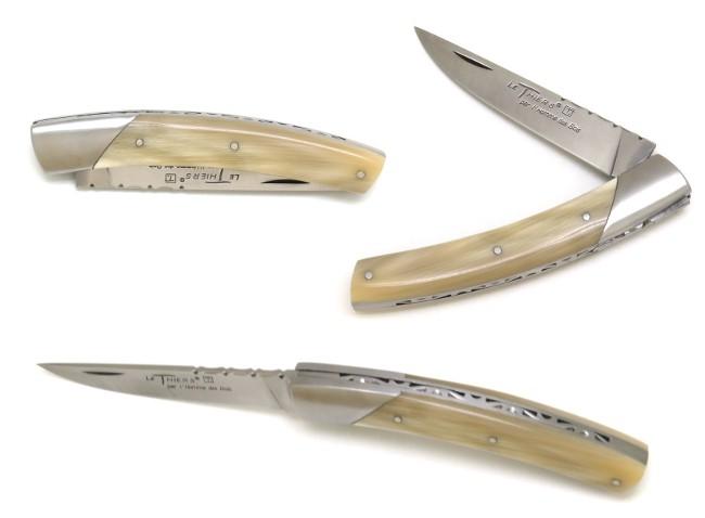 COUTEAU LE THIERS® EN POINTE DE CORNE BLONDE PAR L'HOMME DES BOIS - 1 MITRE INOX