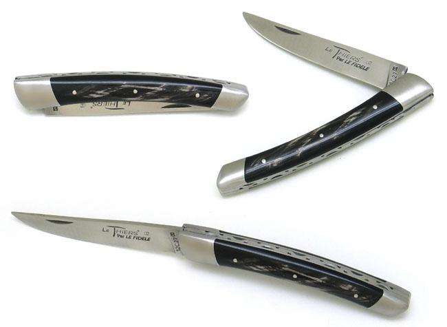 COUTEAU PLIANT LE THIERS® PAR LE FIDELE EN 12C27 MANCHE EN CORNE GRISE - 12 CM - 2 MITRE EN INOX