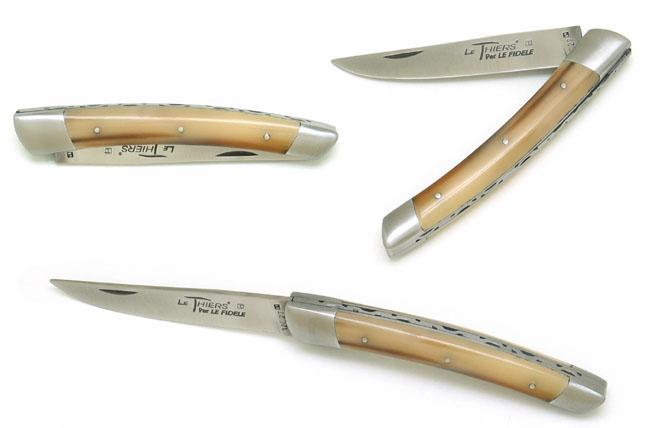 COUTEAU LE THIERS® PAR LE FIDELE EN 12C27 MANCHE 12 CM EN CORNE BLONDE - 2 MITRES INOX
