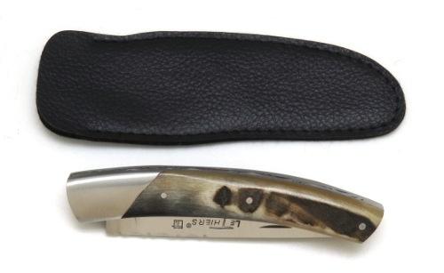 COUTEAU DE POCHE LE THIERS® EN CORNE DE BELIER FONCEE PAR L'HOMME DES BOIS - 1 MITRE INOX
