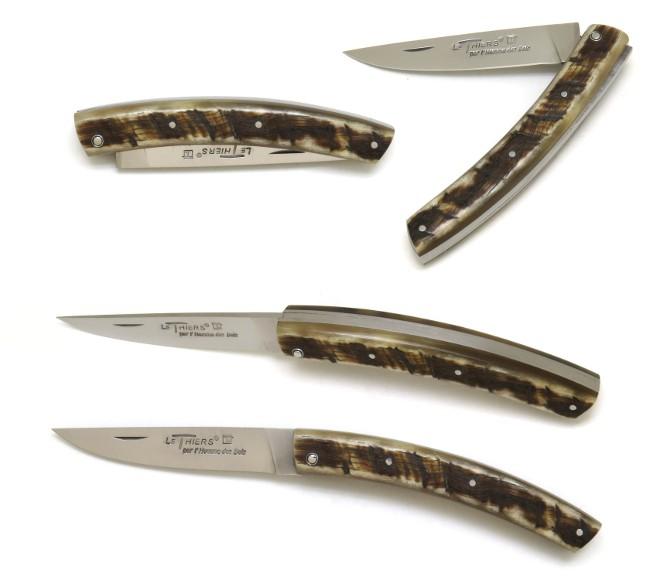 COUTEAU DE POCHE LE THIERS® EN CORNE DE BELIER PAR L'HOMME DES BOIS - PLEIN MANCHE NATURE