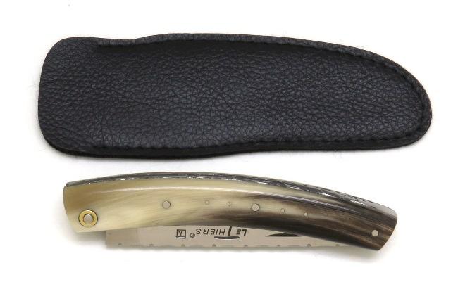 COUTEAU DE POCHE LE THIERS® EN CORNE BLONDE TOUT CISELE - PLEIN MANCHE 11,5 CM
