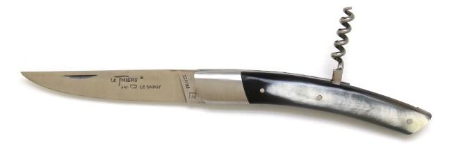 COUTEAU DE POCHE LE THIERS® EN CORNE GRISE TIRE BOUCHON - 1 MITRE INOX - MANCHE 12 CM