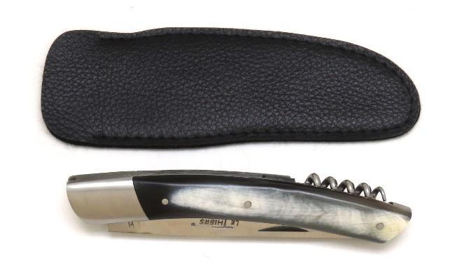COUTEAU DE POCHE LE THIERS® EN CORNE GRISE TIRE BOUCHON - 1 MITRE INOX - MANCHE 12 CM