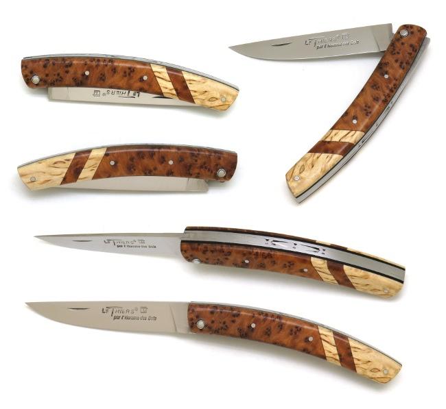 COUTEAU DE POCHE LE THIERS® EN THUYA, BOULEAU SUR EBENE PAR L'HOMME DES BOIS - PLEIN MANCHE - GAMME CLASSIC