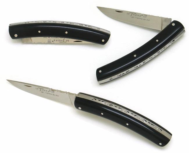 COUTEAU DE POCHE LE THIERS® EN POINTE DE CORNE NOIRE PAR L'HOMME DES BOIS - PLEIN MANCHE - GAMME ELEGANCE
