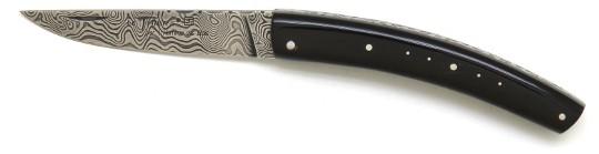 Couteau pliant le thiers® lame damas en pointe de corne noire