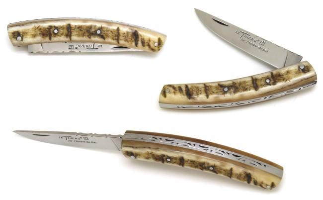 COUTEAU DE POCHE LE THIERS® EN CORNE DE BELIER PAR L'HOMME DES BOIS - PLEIN MANCHE - GAMME ELEGANCE