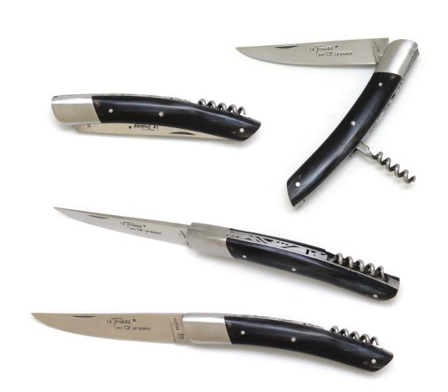 COUTEAU DE POCHE LE THIERS® EN CORNE GRISE TIRE BOUCHON - 1 MITRE INOX - MANCHE 12 CM