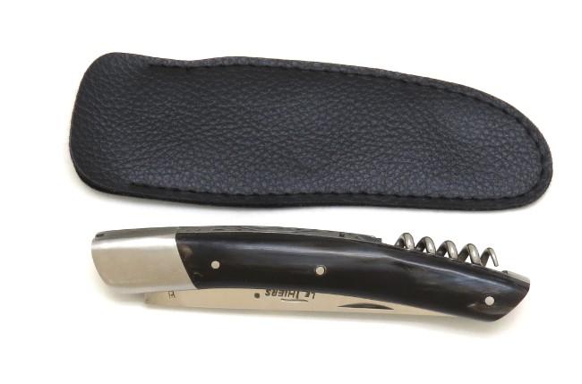 COUTEAU DE POCHE LE THIERS® EN CORNE GRISE TIRE BOUCHON - 1 MITRE INOX - MANCHE 12 CM