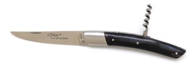 COUTEAU DE POCHE LE THIERS® EN CORNE GRISE TIRE BOUCHON - 1 MITRE INOX - MANCHE 12 CM