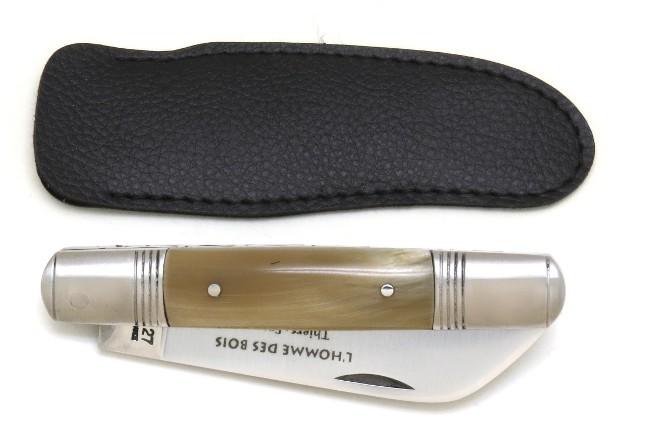 COUTEAU DE POCHE TONNEAU EN POINTE DE CORNE BLONDE 2 MITRES INOX MANCHE 9,5 CM - GAMME ELEGANCE