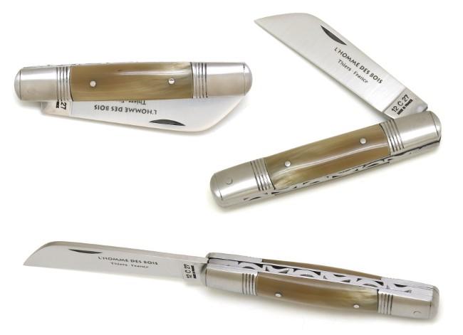 COUTEAU DE POCHE TONNEAU EN POINTE DE CORNE BLONDE 2 MITRES INOX MANCHE 9,5 CM - GAMME ELEGANCE
