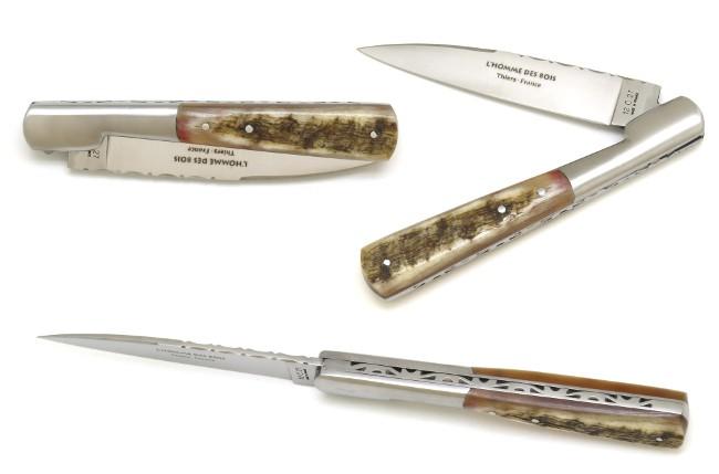 COUTEAU DE POCHE VENDETTA EN CORNE DE BELIER CLAIRE MANCHE 13 CM - 1 MITRE INOX