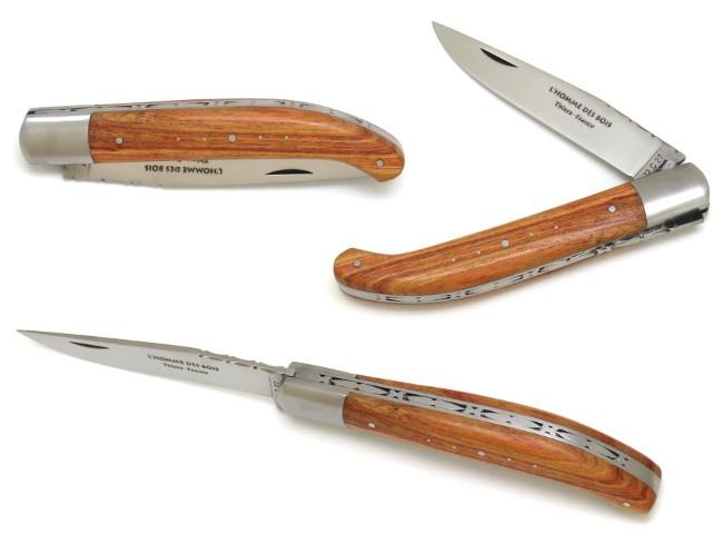 COUTEAU DE POCHE YATAGAN EN BOIS DE ROSE MANCHE 12,5 CM - 1 MITRE EN INOX