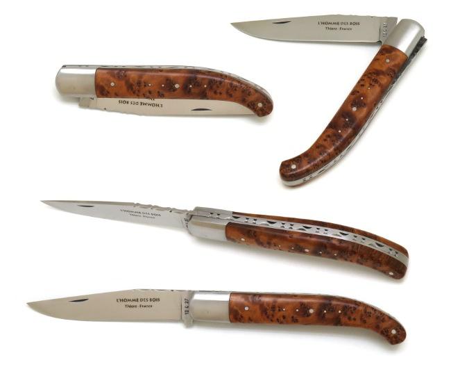 COUTEAU DE POCHE YATAGAN EN THUYA MANCHE 12,5 CM - 1 MITRE EN INOX
