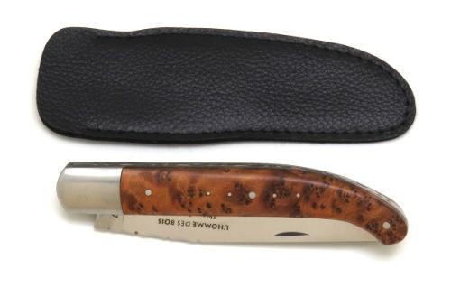 COUTEAU DE POCHE YATAGAN EN THUYA MANCHE 12,5 CM - 1 MITRE EN INOX