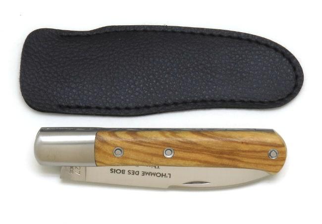 COUTEAU DE POCHE YSSINGEAUX EN BOIS D'OLIVIER GAMME VINTAGE CISELEE - 1 MITRE EN INOX - AVEC ROSETTES