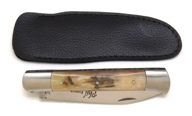 COUTEAU DE POCHE ROQUEFORT EN CORNE DE BELIER MANCHE 11,5 CM - 2 MITRES EN INOX