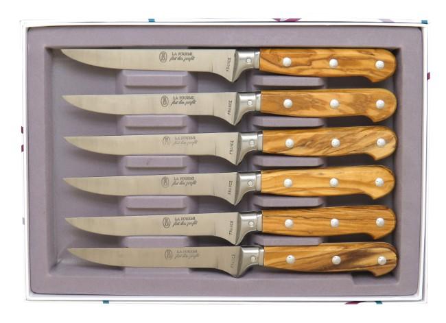 Lot de 6 couteaux à steak en bois d'olivier Collection La Fourmi