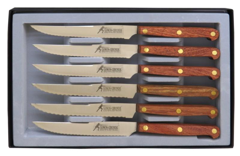 Couteau steak français manche en bois en coffret