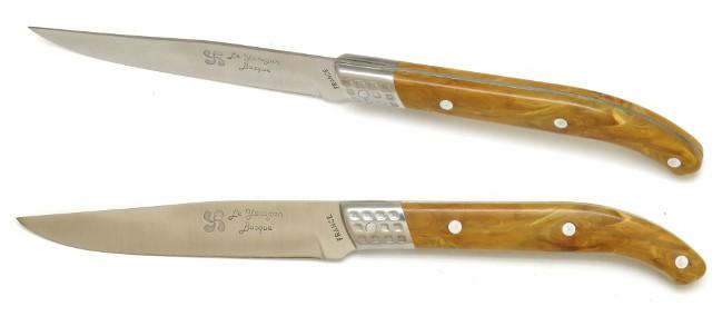  COUTEAU STEAK  YATAGAN MANCHE FACON OLIVIER LAME INOX A TRANCHANT LISSE